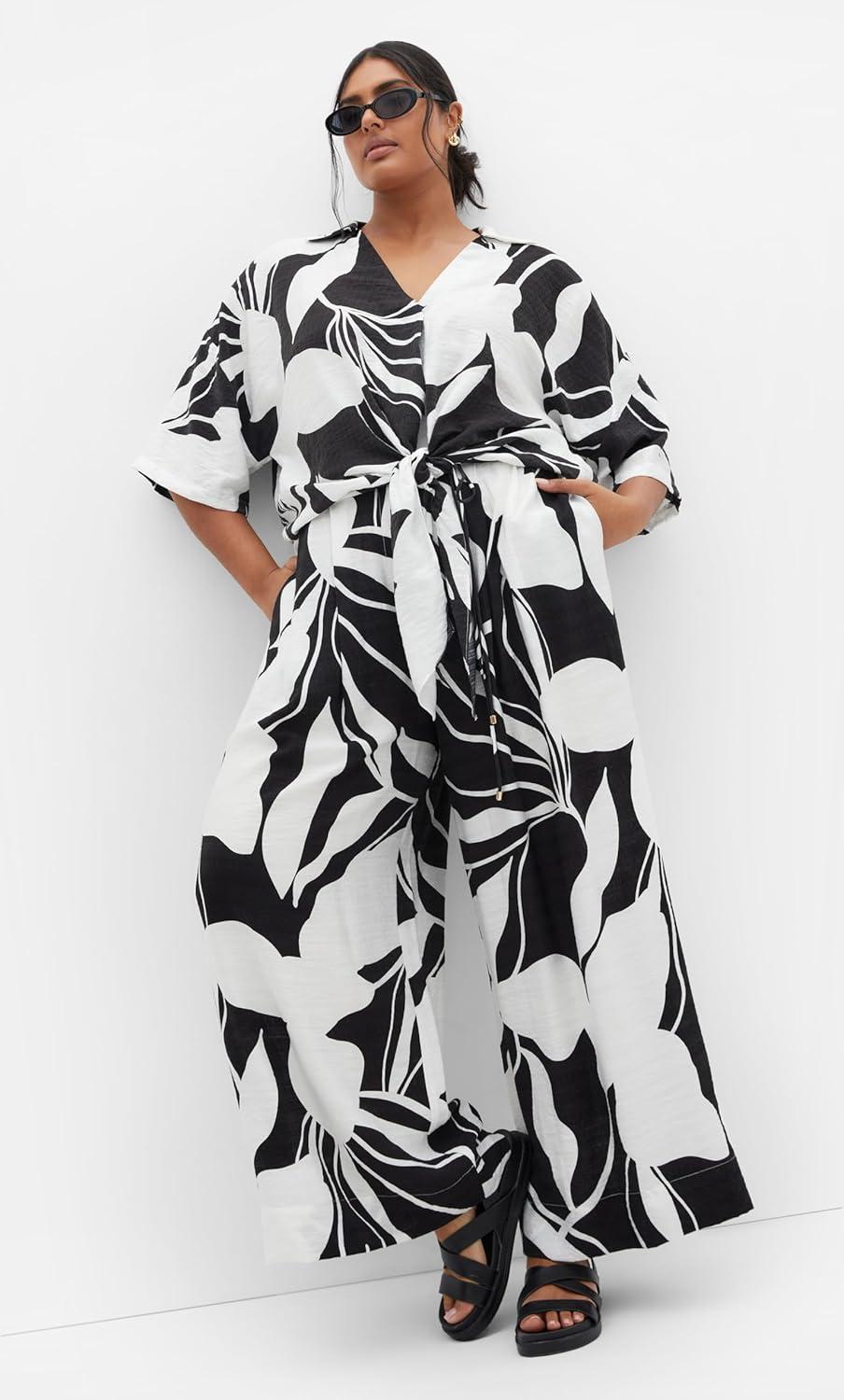 image:imageCity Chic Womens Plus Size Shirt Tie Print Button UpPalm Paradise