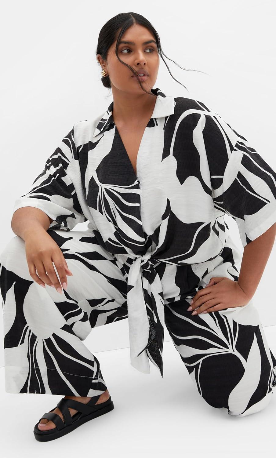 image:imageCity Chic Womens Plus Size Shirt Tie Print Button UpPalm Paradise