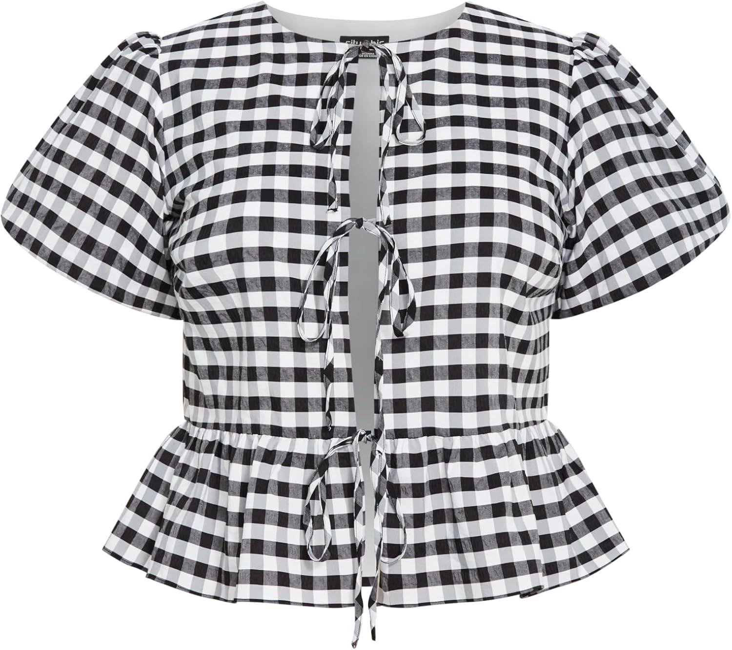 image:imageCity Chic Womens Plus Size Top JolieBlk Gingham