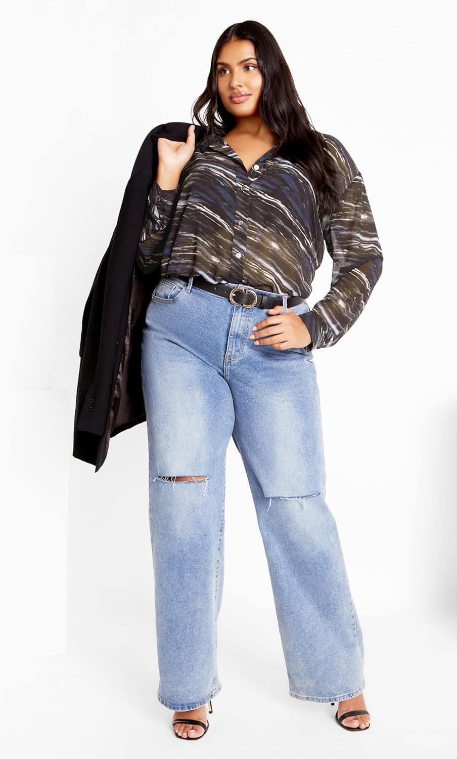 image:imageCity Chic Womens Sheer Lover Print ShirtMarble