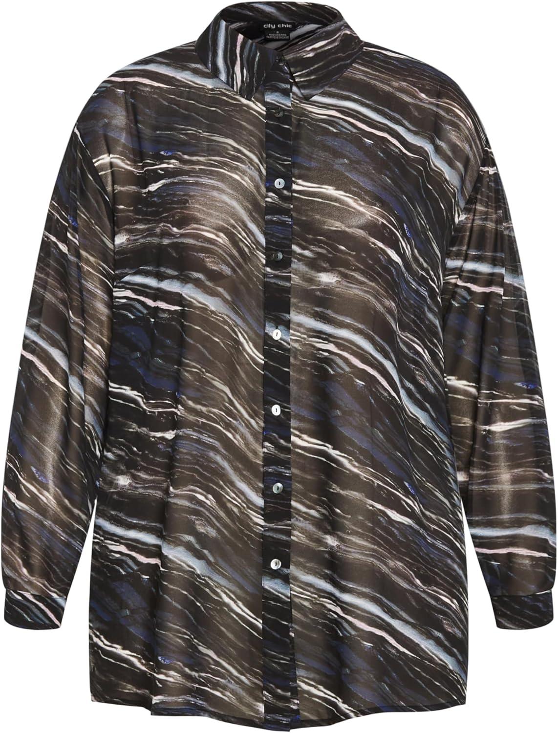 image:imageCity Chic Womens Sheer Lover Print ShirtMarble