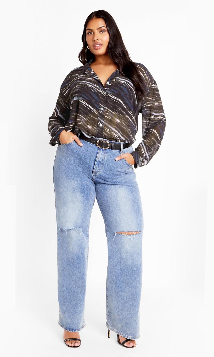 image:imageCity Chic Womens Sheer Lover Print ShirtMarble
