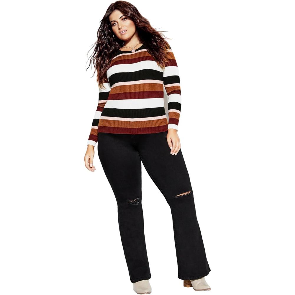 image:imageCity Chic CCX Womens Plus Size Sweater 70s StripeStripe