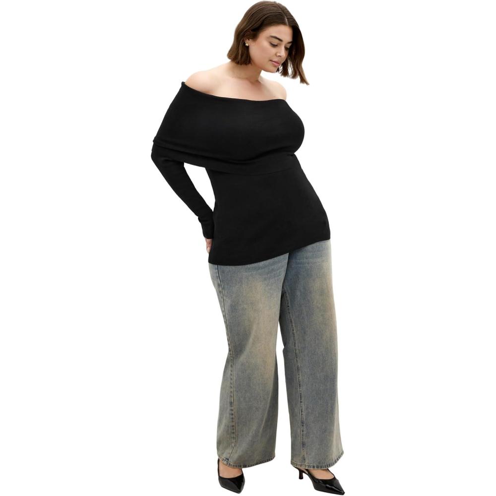 image:imageCity Chic Womens Plus Size Jumper  Florence Off ShoulderBlack