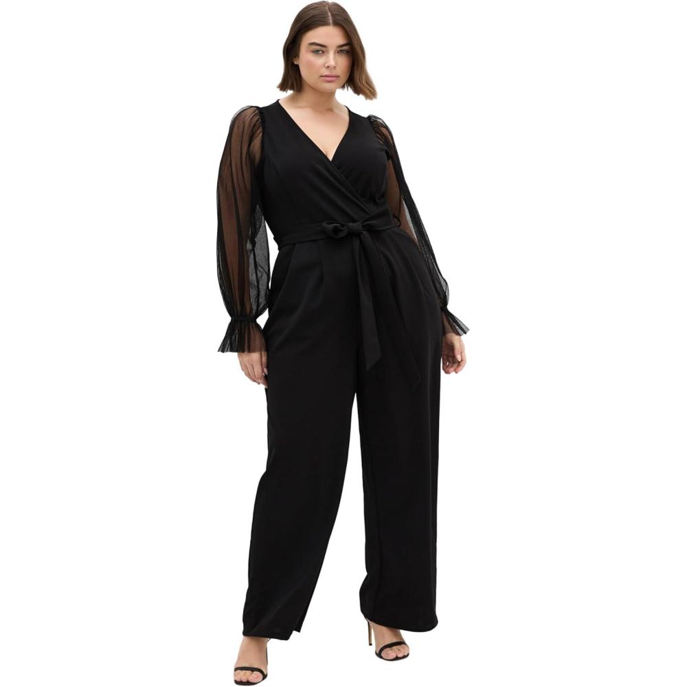 image:imageCity Chic Womens Plus Size Jumpsuit  Alannah Mesh SleeveBlack