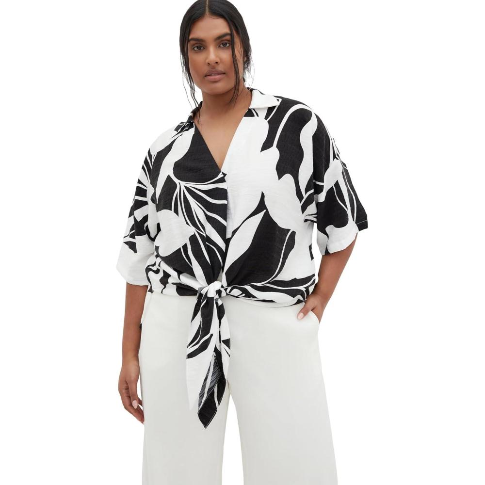 image:imageCity Chic Womens Plus Size Shirt Tie Print Button UpPalm Paradise
