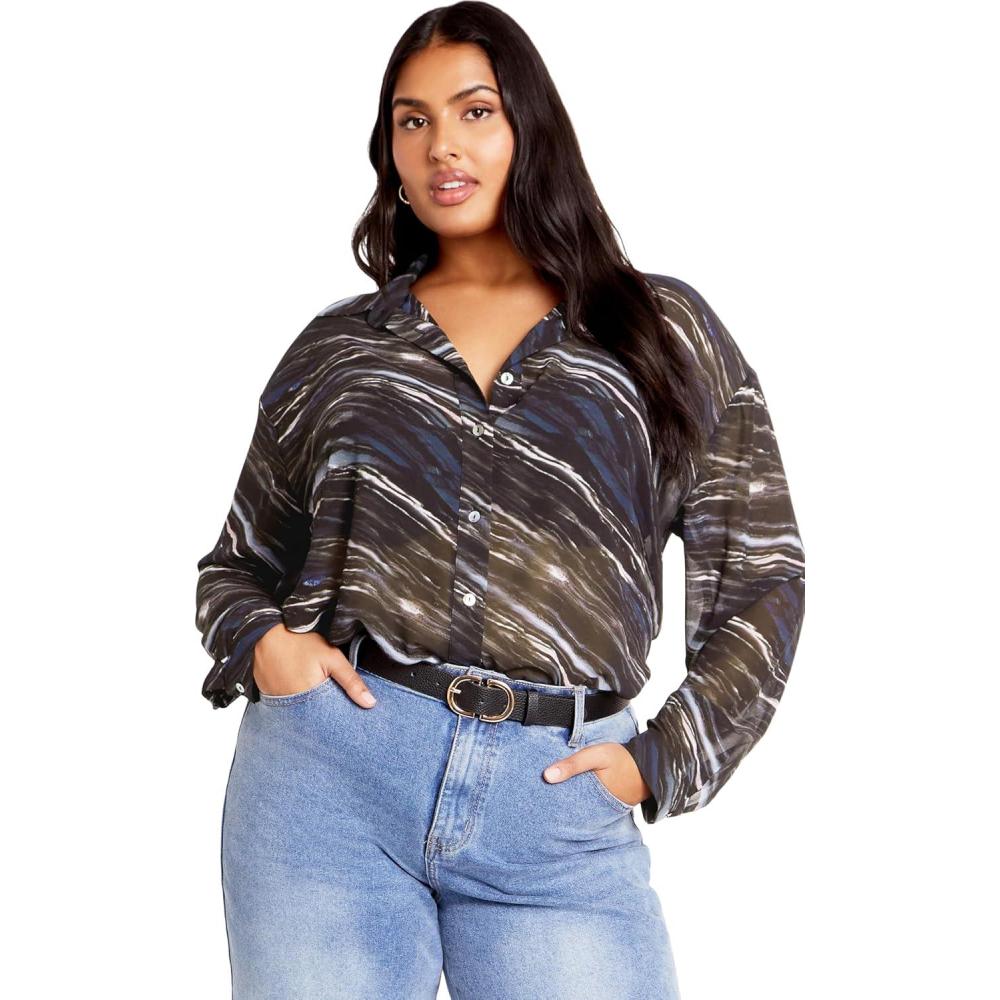 image:imageCity Chic Womens Sheer Lover Print ShirtMarble