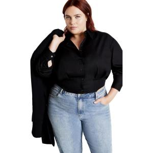 City Chic Plus Size Shirt, Classic Crop Shirt(Black)