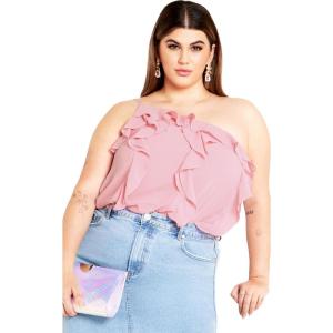 City Chic Plus Size Top, Ruffle Rita Top(Baby Pink)