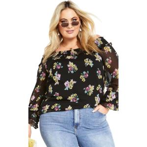 City Chic Women’s Plus Size Anais Top(Blk Melanie Ditsy)
