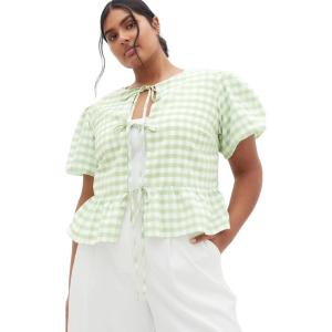 City Chic Women’s Plus Size Top – Jolie(Sage Gingham)