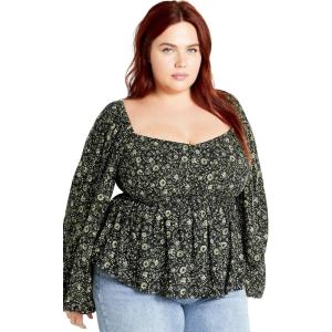 City Chic Women’s Plus Size Dahlia Top(Olive Ditsy)