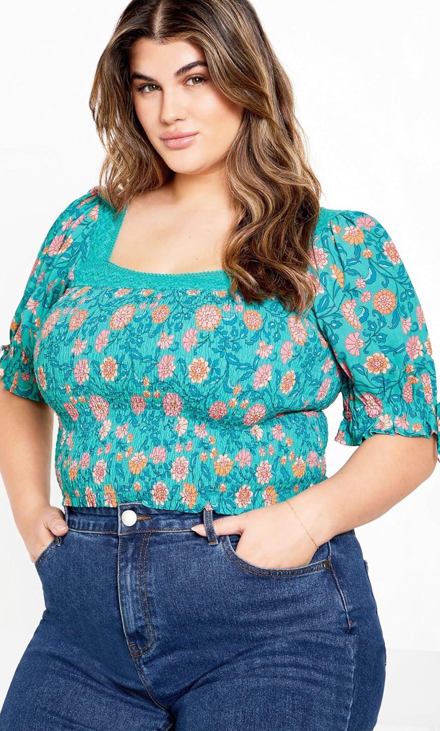 image:imageCity Chic Womens Plus Size Aurora Print TopTurquoise