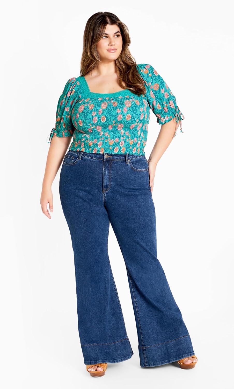 image:imageCity Chic Womens Plus Size Aurora Print TopTurquoise
