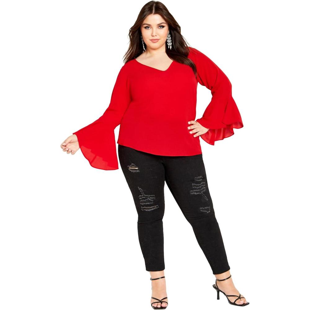 image:imageCity Chic Womens Plus Size Top  Bell SleeveLove Red