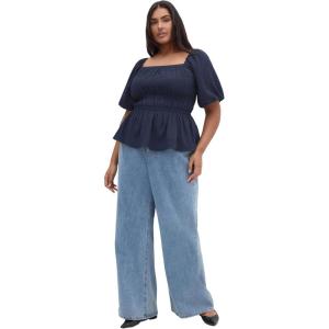 City Chic Women’s Top – Irina Shirred Peplum(Navy)