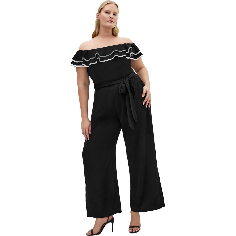 image:imageCity Chic Womens Plus Size Jumpsuit  Demure Off Shoulder FrillBlack