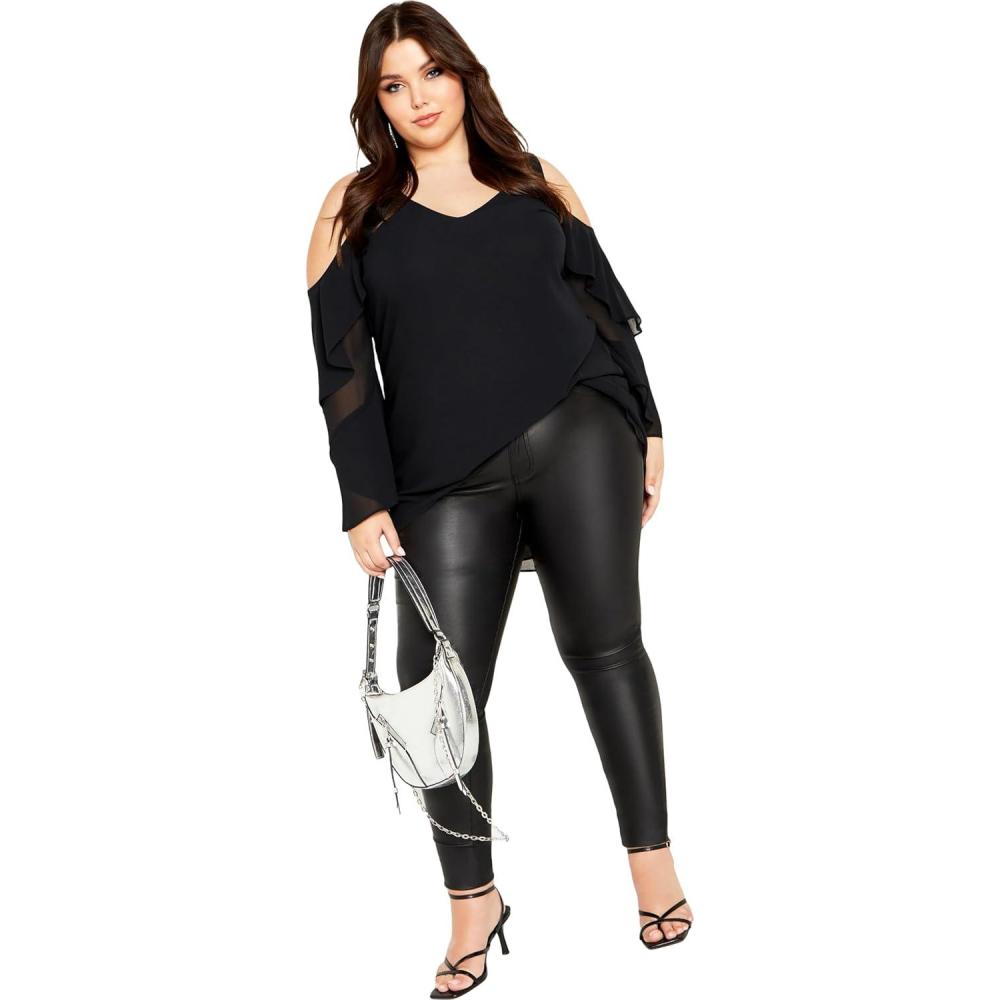 image:imageCity Chic Womens Plus Size Top Hi Lo Cold ShldrBlack