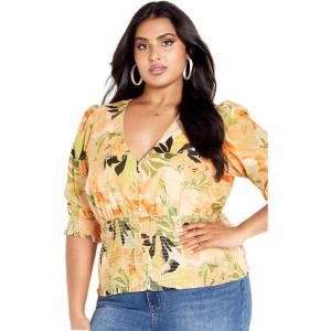 CITY CHIC Plus Size Top, Ariella Faux Button V Neck Print Top