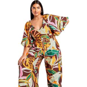 City Chic Women’s Plus Size Peta Print Top(Opulent Foligae)