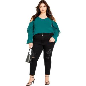 City Chic Women’s Plus Size Top Hi Lo Cold Shldr(Alpine)