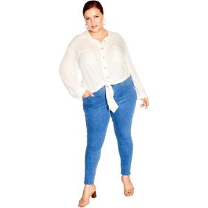 City Chic Women’s Plus Size Tropical Tie Top(Cloud Dancer)