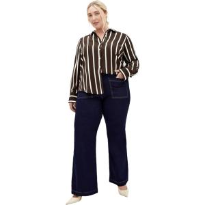 City Chic Women’s Shirt Trig Lane(Choc/Pearl Stripe)