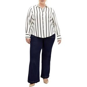 City Chic Women’s Shirt Trig Lane(Pearl/Choc Stripe)