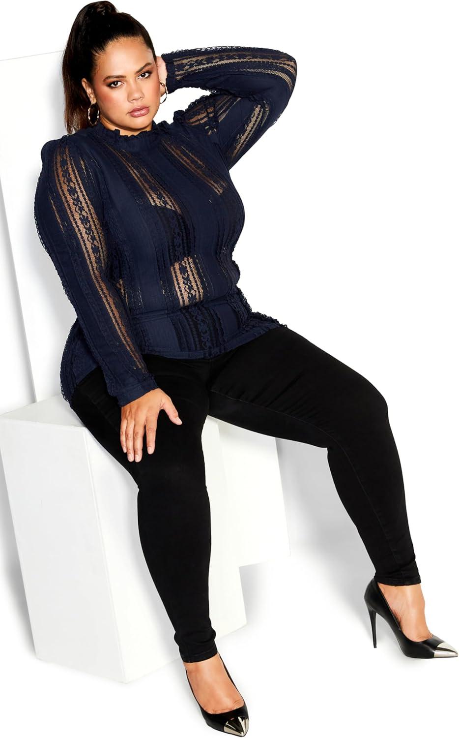 image:imageCity Chic Plus Size Top Paneled Lace TopNavy
