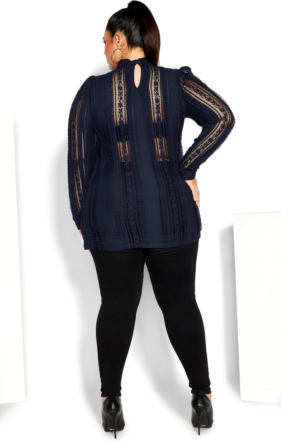 image:imageCity Chic Plus Size Top Paneled Lace TopNavy