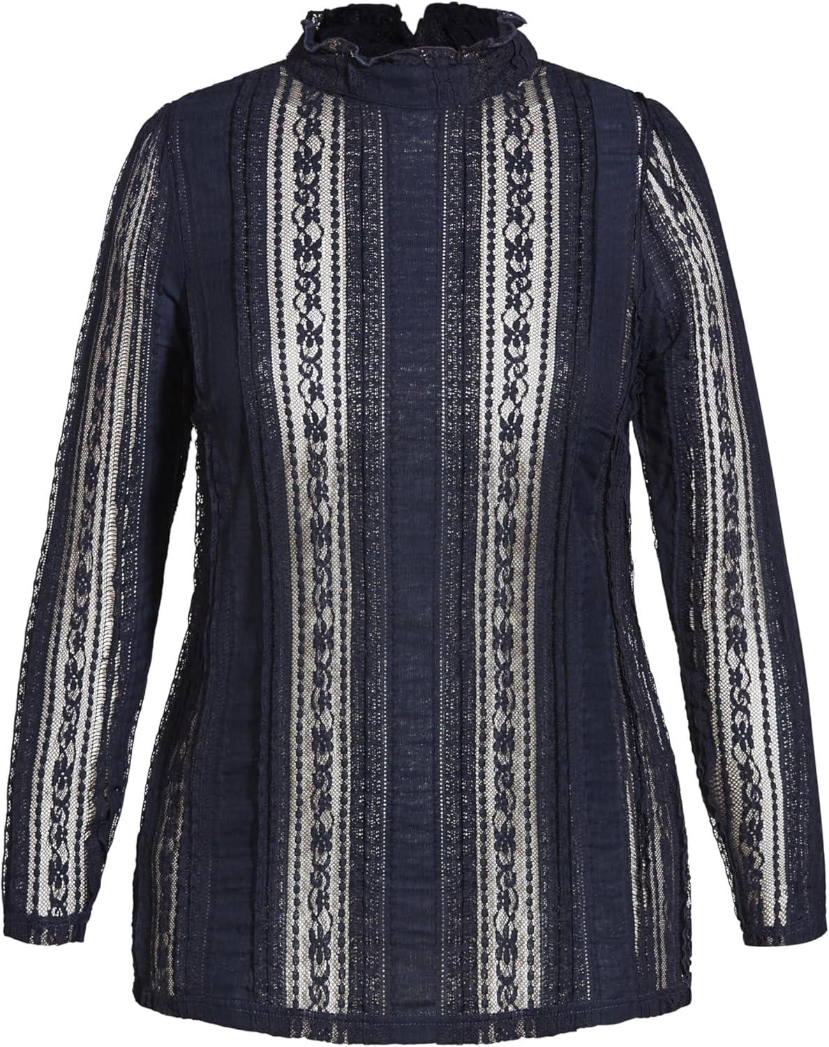 image:imageCity Chic Plus Size Top Paneled Lace TopNavy