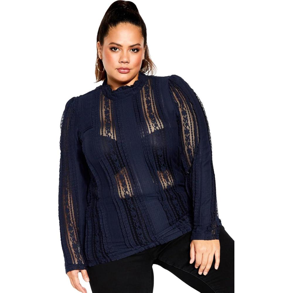 image:imageCity Chic Plus Size Top Paneled Lace TopNavy