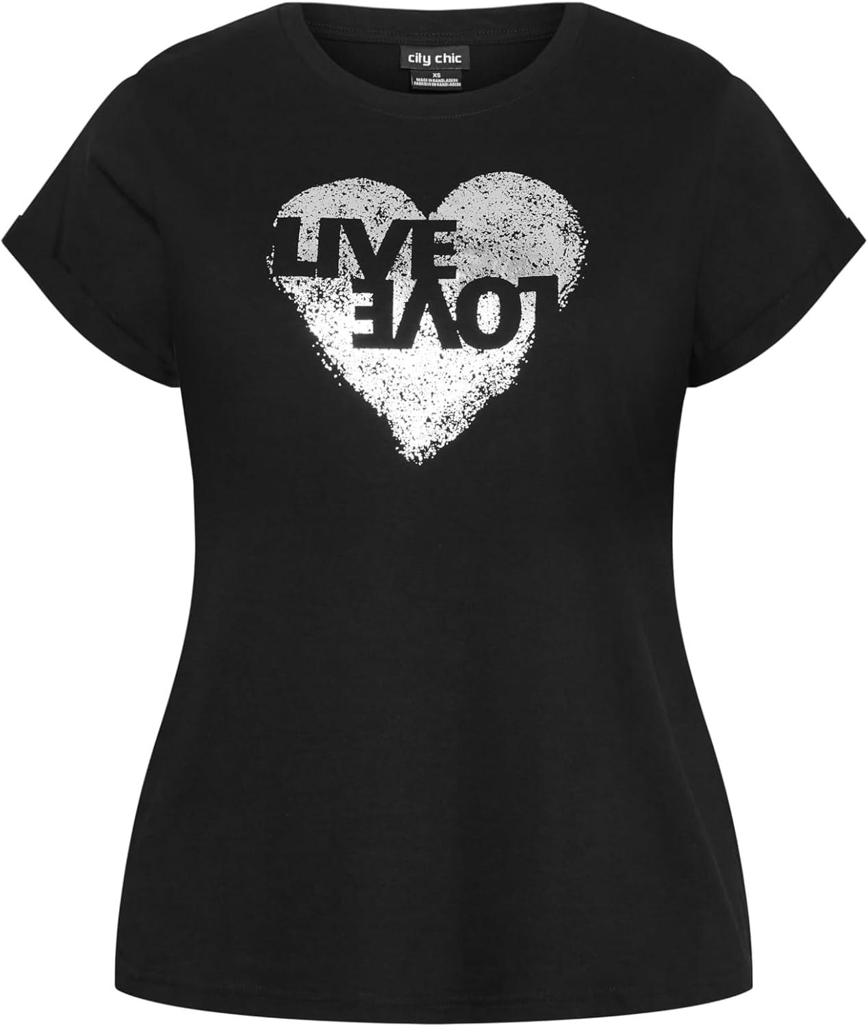 image:imageCity Chic Womens Plus Size Cuffed Sleeve TeeBlk Love