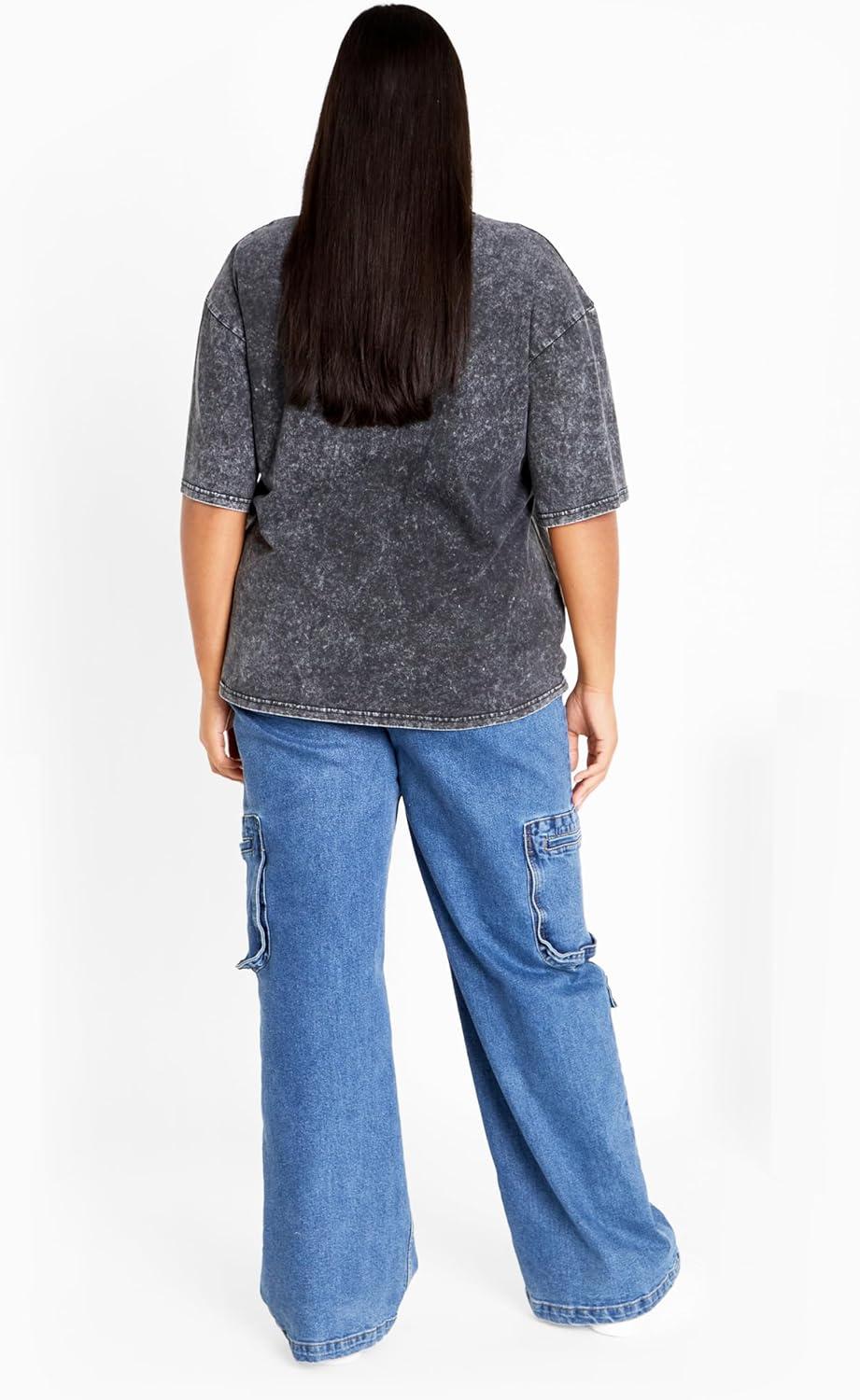 image:imageCity Chic Womens Plus Size Oversized Wash TeeBlk Forbidden