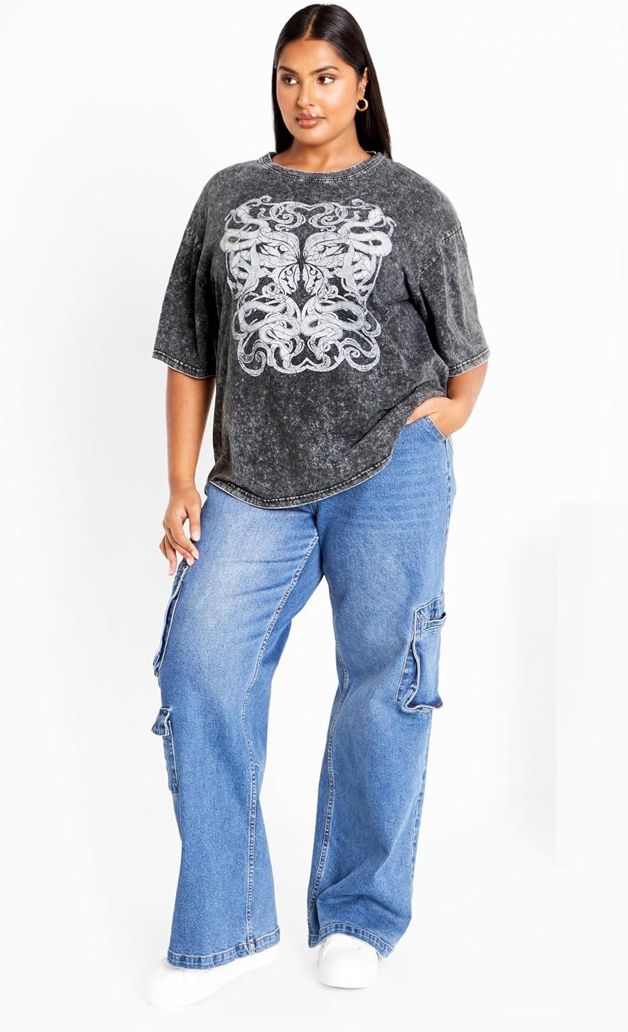 image:imageCity Chic Womens Plus Size Oversized Wash TeeBlk Forbidden