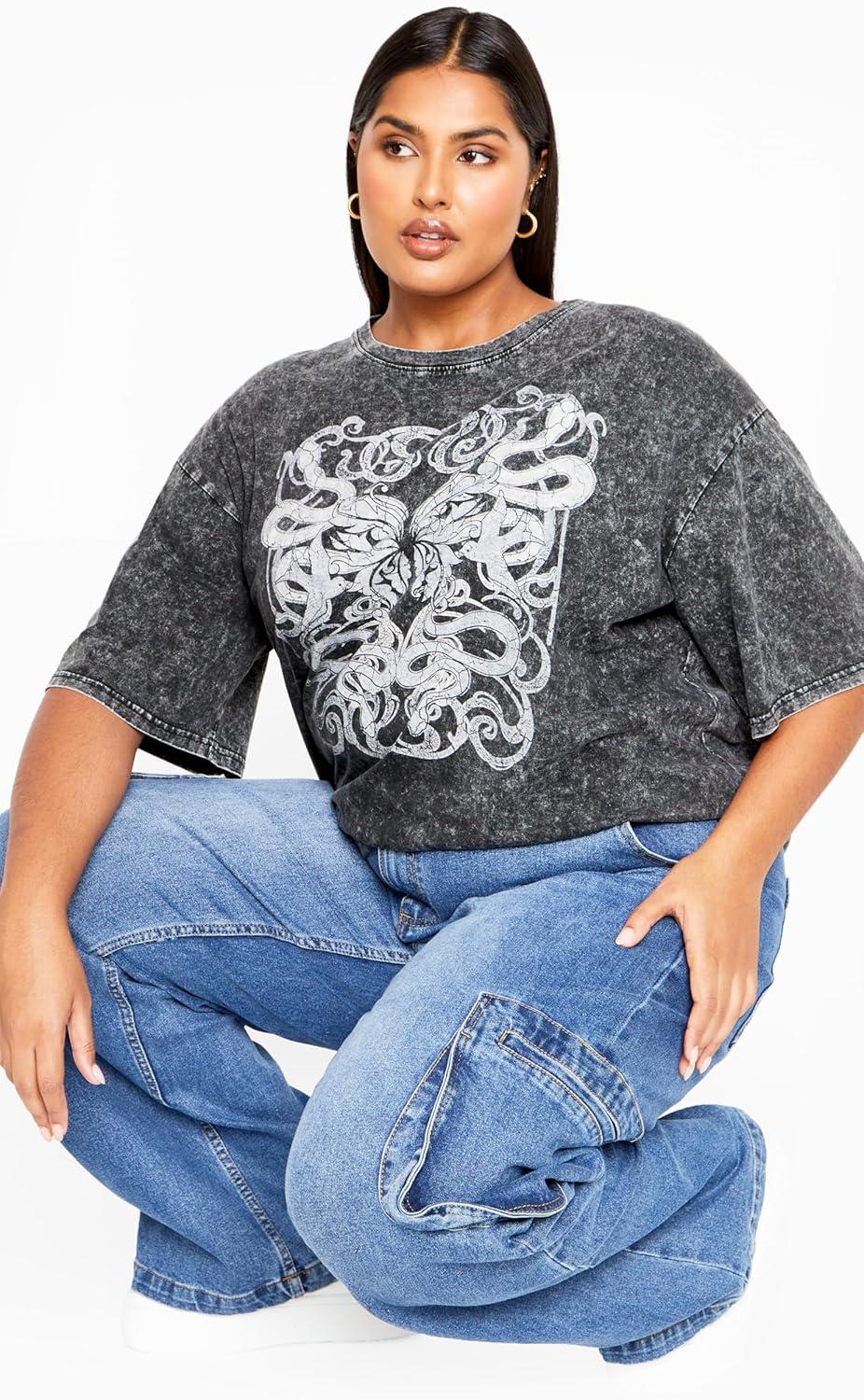image:imageCity Chic Womens Plus Size Oversized Wash TeeBlk Forbidden