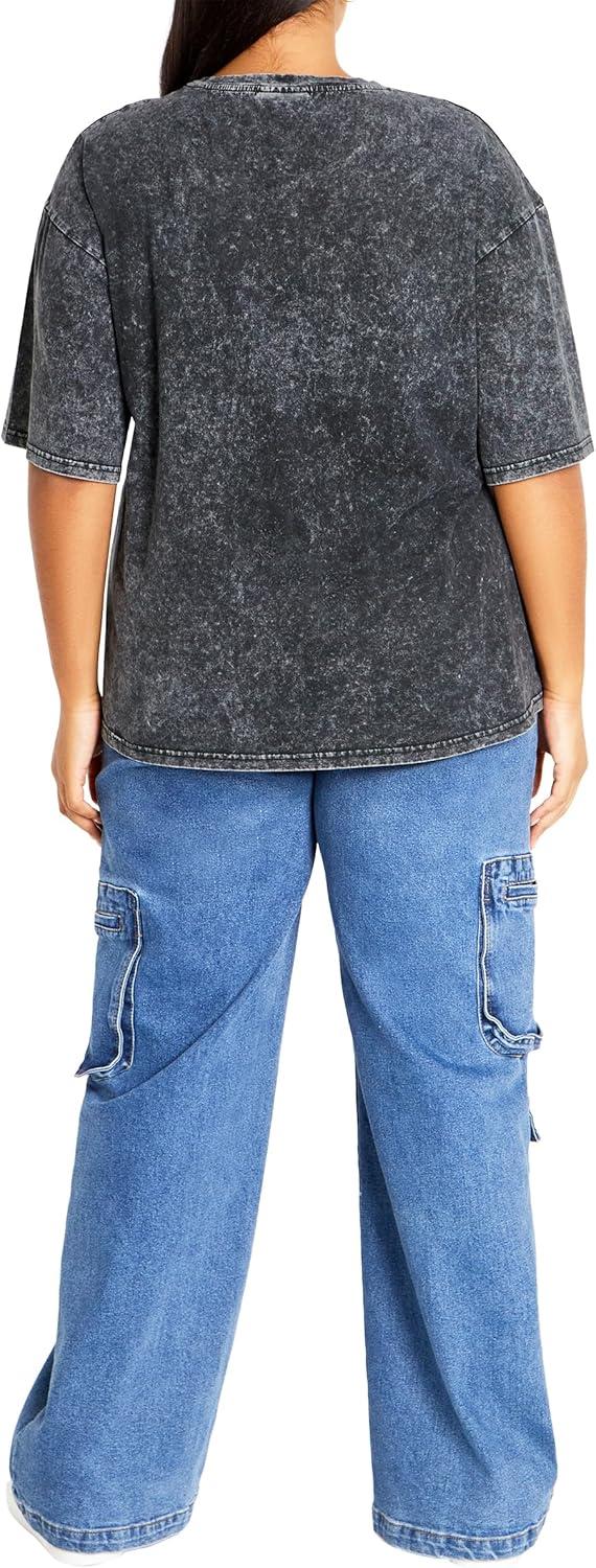 image:imageCity Chic Womens Plus Size Oversized Wash TeeBlk Forbidden