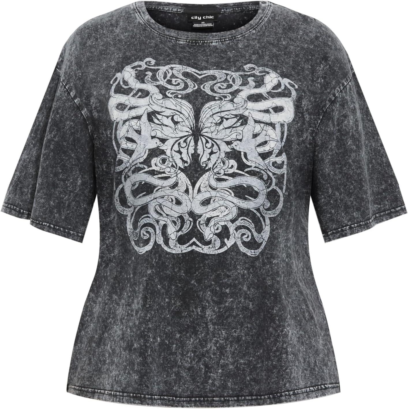 image:imageCity Chic Womens Plus Size Oversized Wash TeeBlk Forbidden