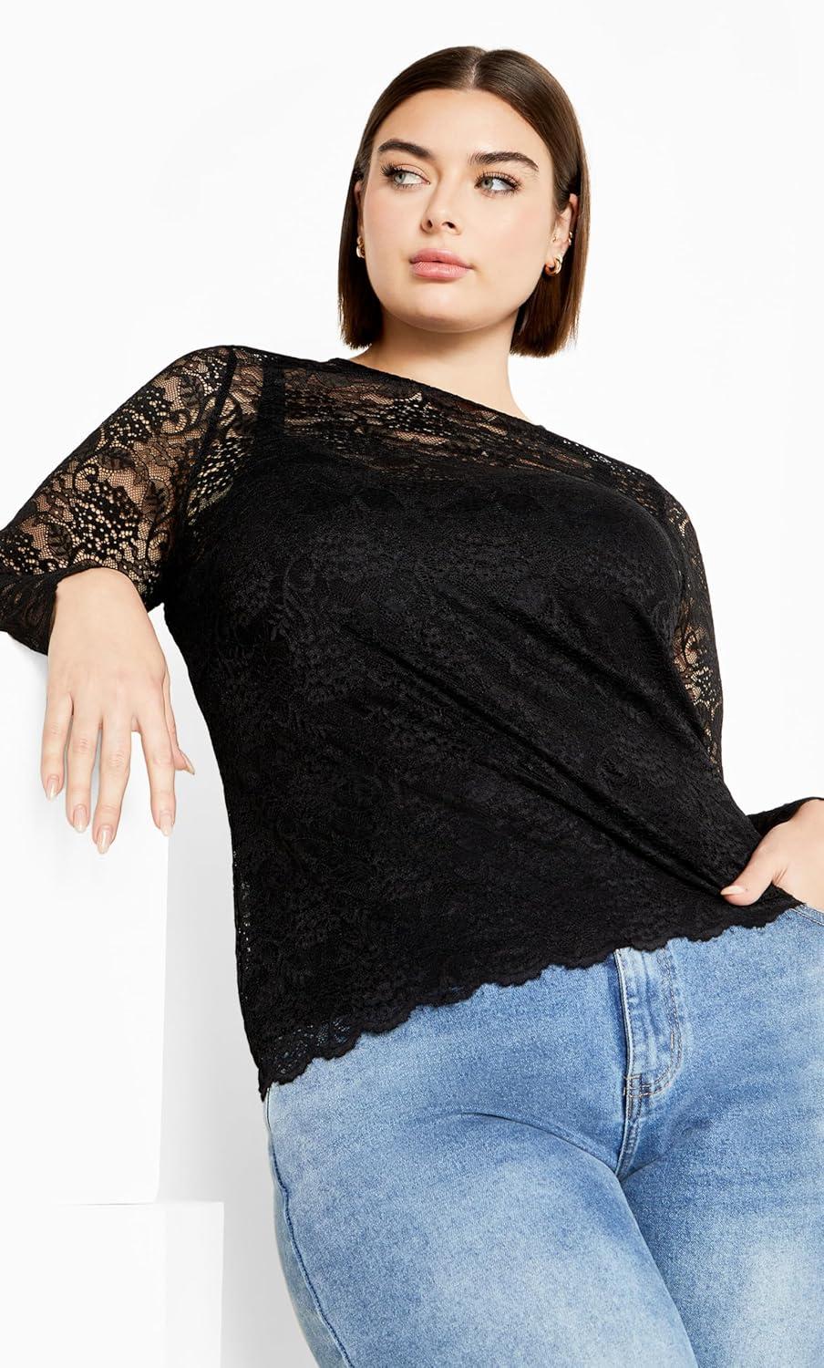image:imageCity Chic Womens Plus Size Top Lace SelenaBlack