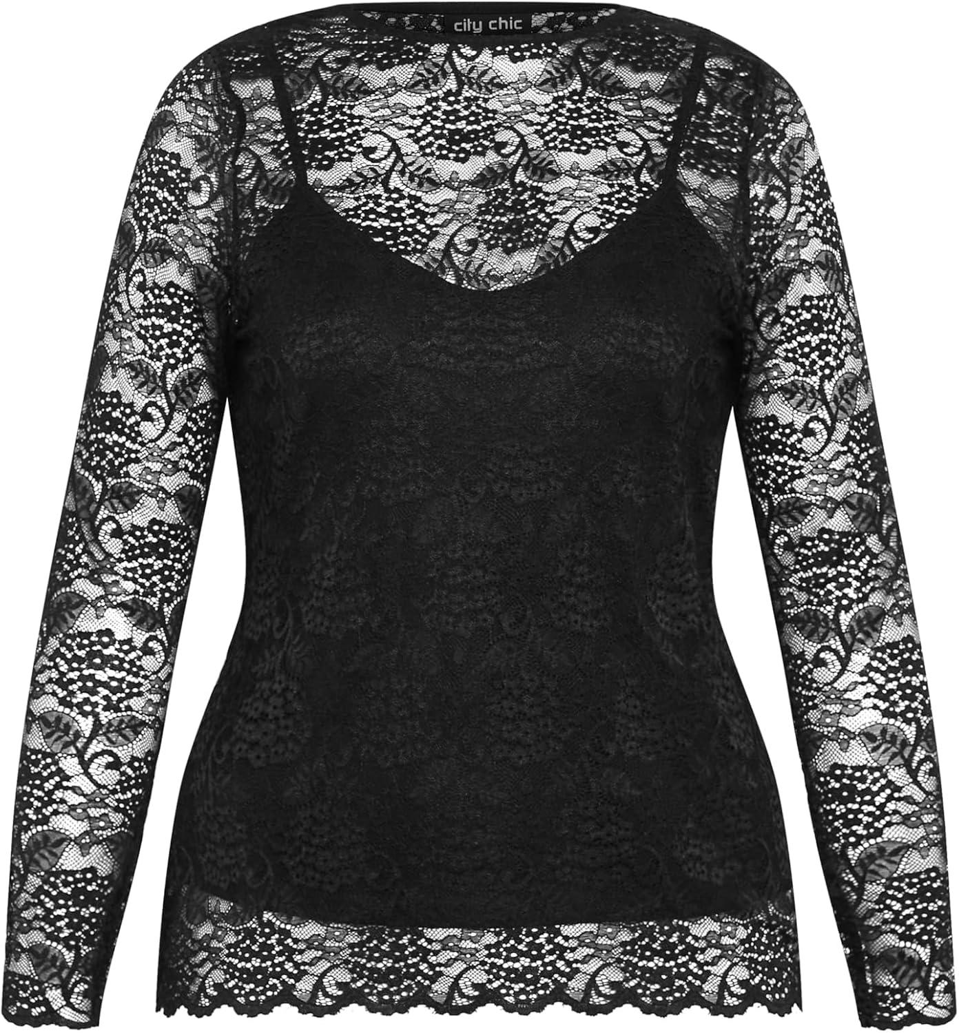 image:imageCity Chic Womens Plus Size Top Lace SelenaBlack