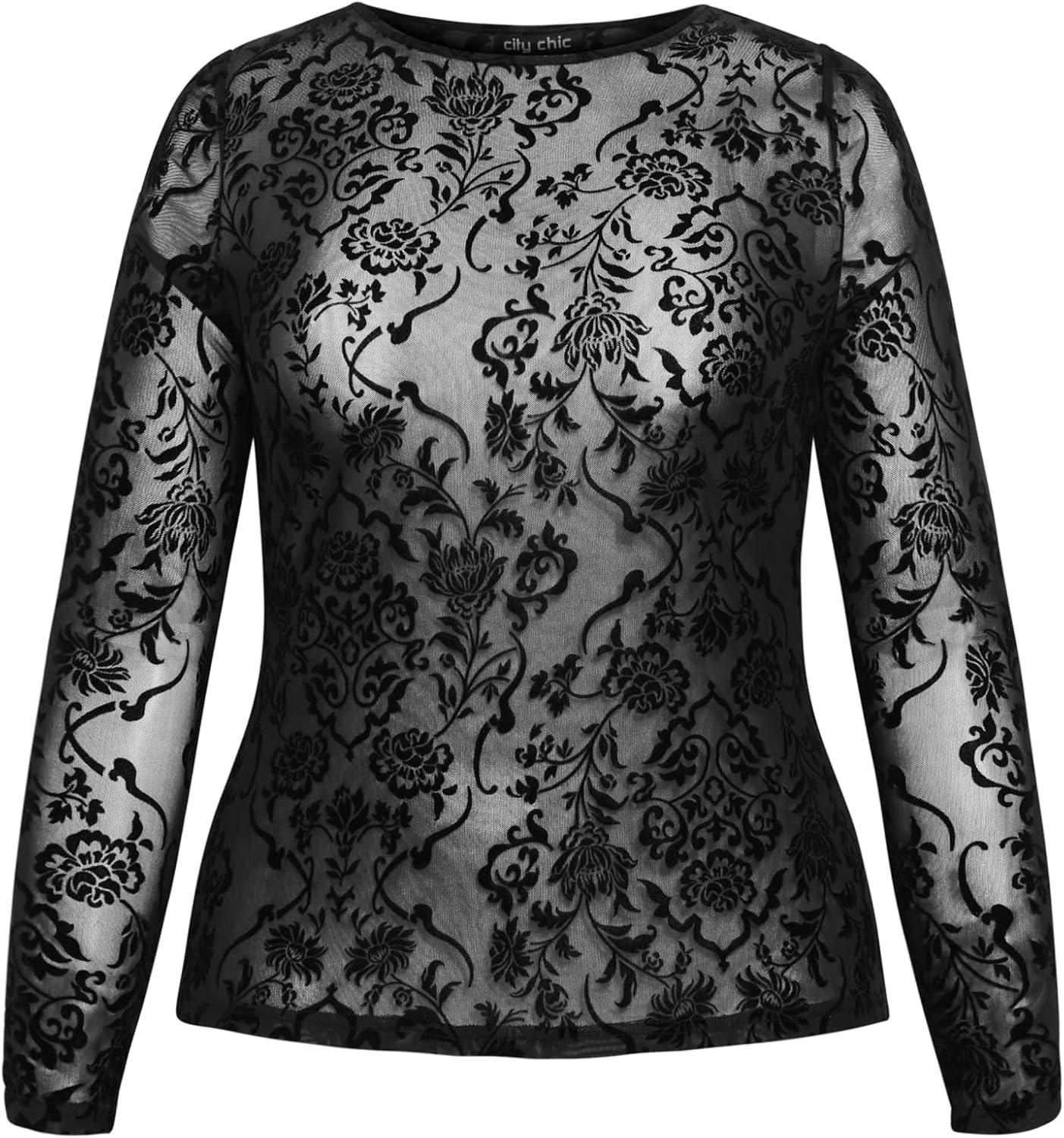image:imageCity Chic Womens Plus Size Top Sienna MeshaBlack