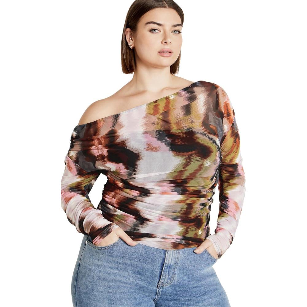 image:imageCITY CHIC Plus Size TOP MESH Multi Color Print Minerals Multi ColorMinerals