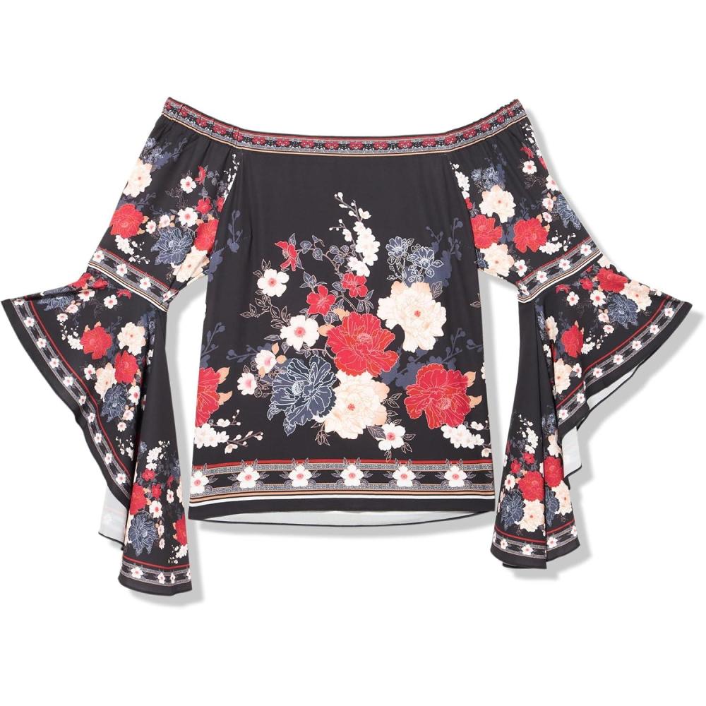 image:imageCity Chic Plus Size TOP Heidi Border in BLK CORA Border Size 18