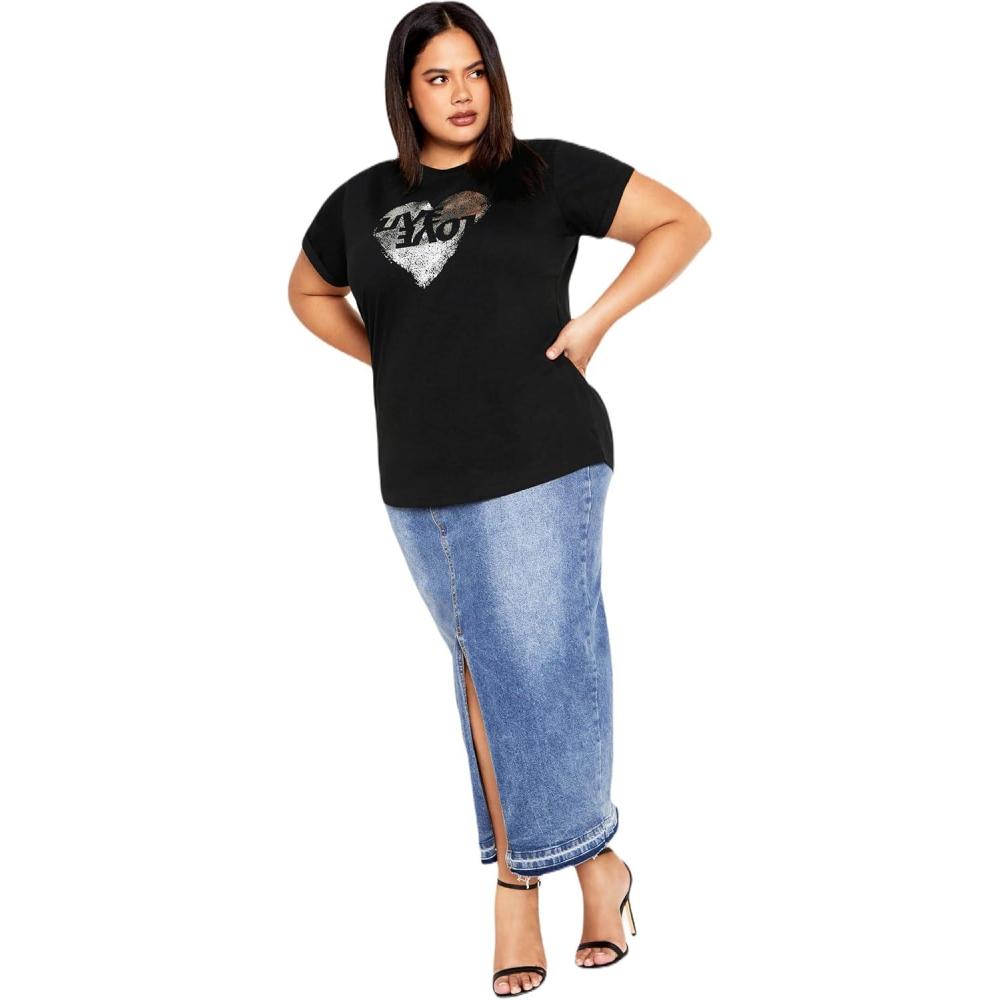image:imageCity Chic Womens Plus Size Cuffed Sleeve TeeBlk Love