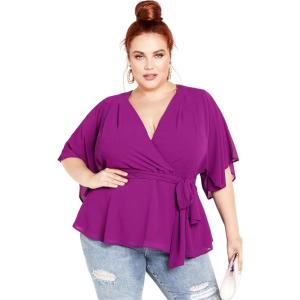 City Chic Elegant Wrap Top(Magenta)