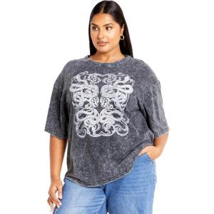 City Chic Women’s Plus Size Oversized Wash Tee(Blk Forbidden)