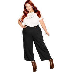 City Chic Women’s Citychic Plus Size Pant Button Crop(Black)