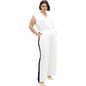 City Chic Women’s Plus Size Pant – Lilia Lined(Ivory/Navy Stripe)