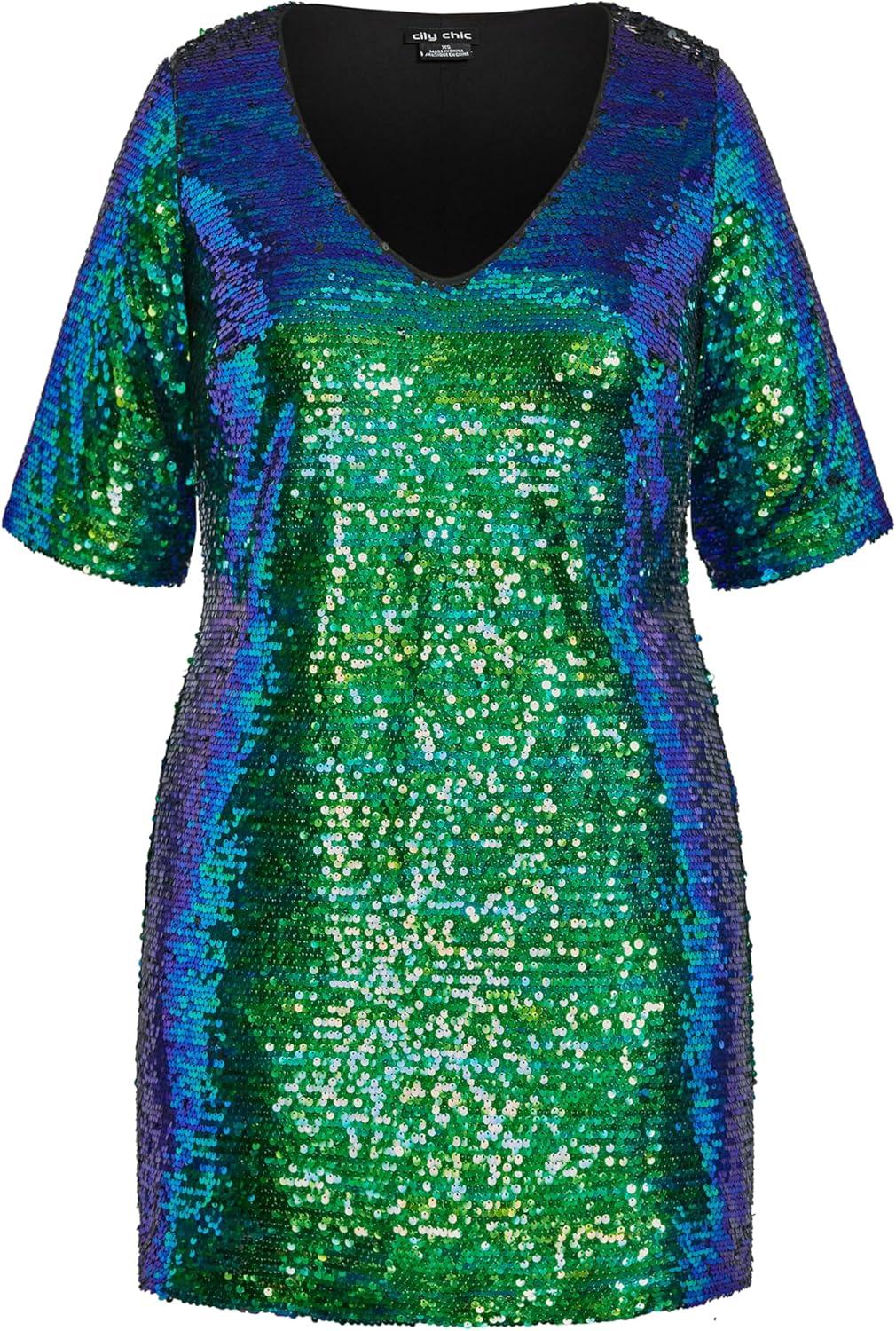 image:imageCity Chic Womens Plus Size Cocktail Dress Sequin GlamElectric Multi