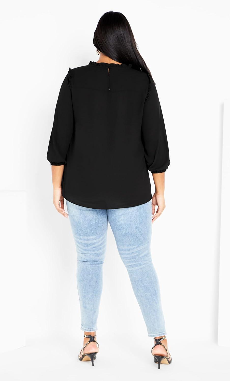 image:imageCity Chic Womens Plus Size Lace Angel Elbow Sleeve TopBlack
